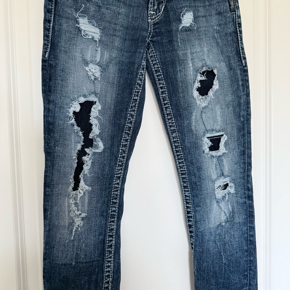 Silver Distressed Skinny Jeans - Picture 13 of 16